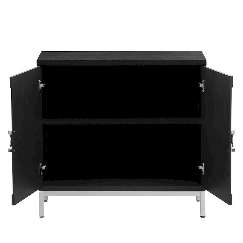 Meuble de rangement en placage de bois massif avec portes arrondies et pieds en métal — 3 couleurs