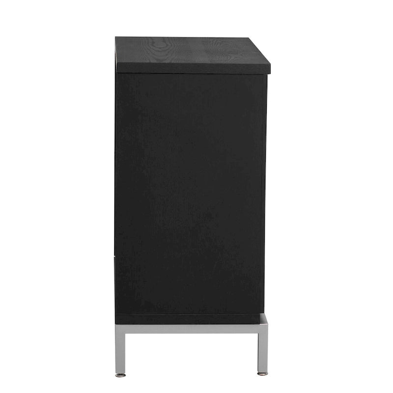 Meuble de rangement en placage de bois massif avec portes arrondies et pieds en métal — 3 couleurs