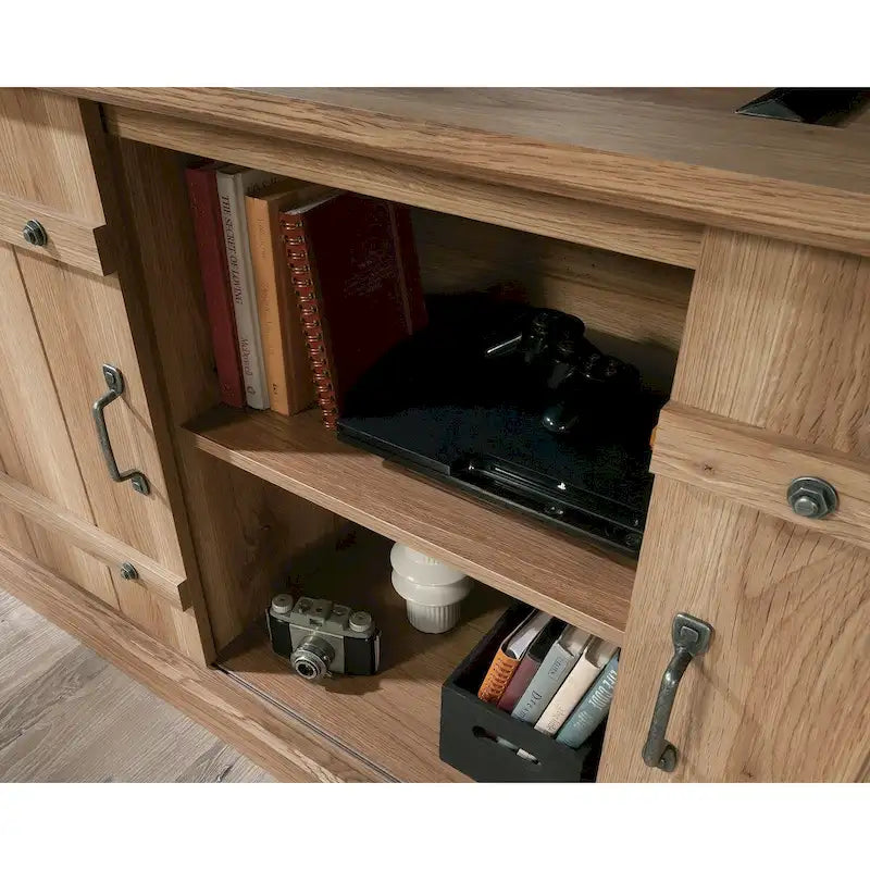 Meuble TV et Credenza de divertissement de style rustique avec portes coulissantes façon grange – Convient aux téléviseurs jusqu'à 70 po