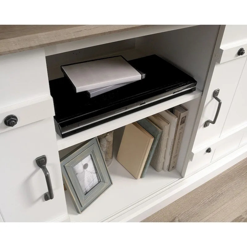 Meuble TV et Credenza de divertissement de style rustique avec portes coulissantes façon grange – Convient aux téléviseurs jusqu'à 70 po