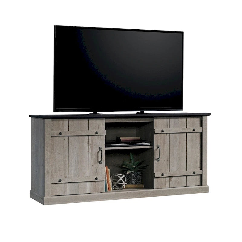 Meuble TV et Credenza de divertissement de style rustique avec portes coulissantes façon grange – Convient aux téléviseurs jusqu'à 70 po