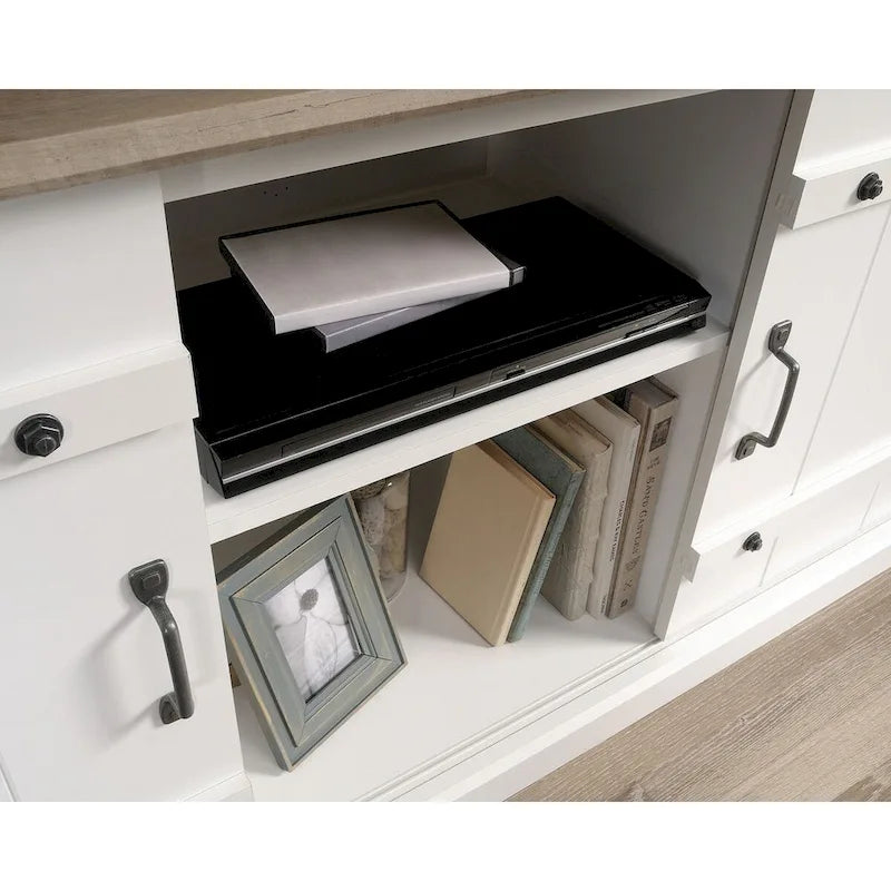 Meuble TV et Credenza de divertissement de style rustique avec portes coulissantes façon grange – Convient aux téléviseurs jusqu'à 70 po
