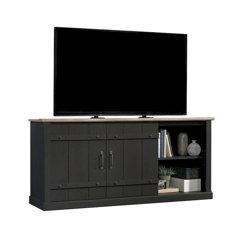 Meuble TV et Credenza de divertissement de style rustique avec portes coulissantes façon grange – Convient aux téléviseurs jusqu'à 70 po