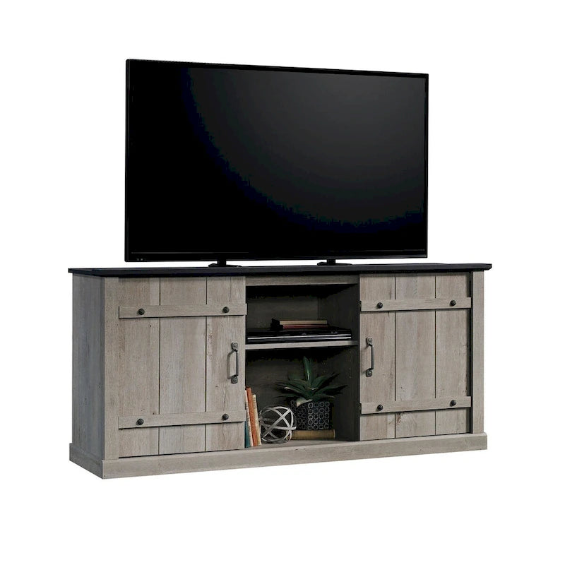 Meuble TV et Credenza de divertissement de style rustique avec portes coulissantes façon grange – Convient aux téléviseurs jusqu'à 70 po