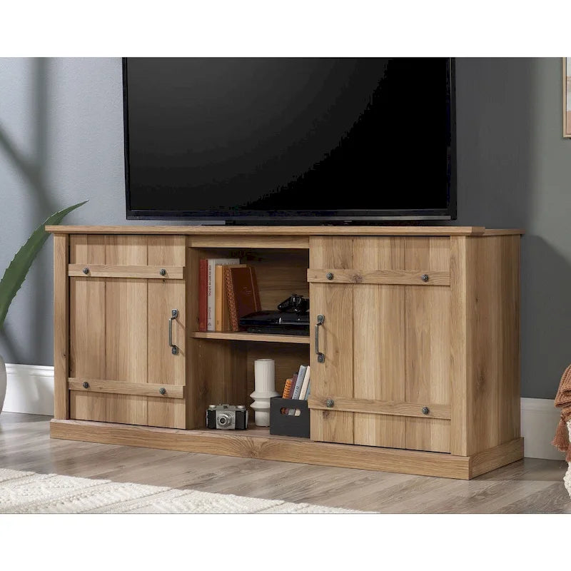 Meuble TV et Credenza de divertissement de style rustique avec portes coulissantes façon grange – Convient aux téléviseurs jusqu'à 70 po