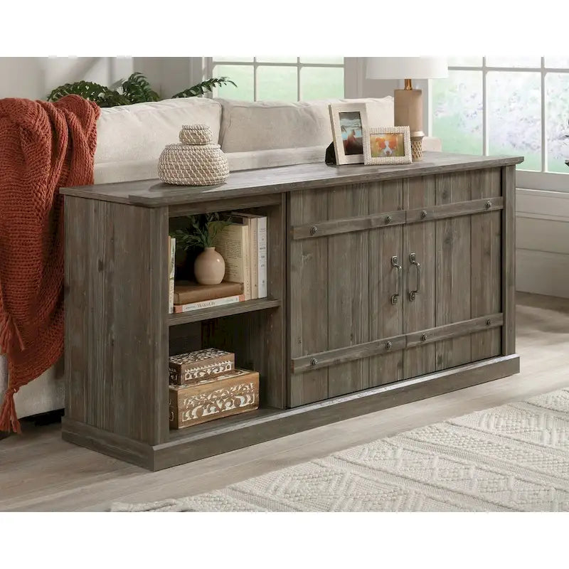 Meuble TV et Credenza de divertissement de style rustique avec portes coulissantes façon grange – Convient aux téléviseurs jusqu'à 70 po