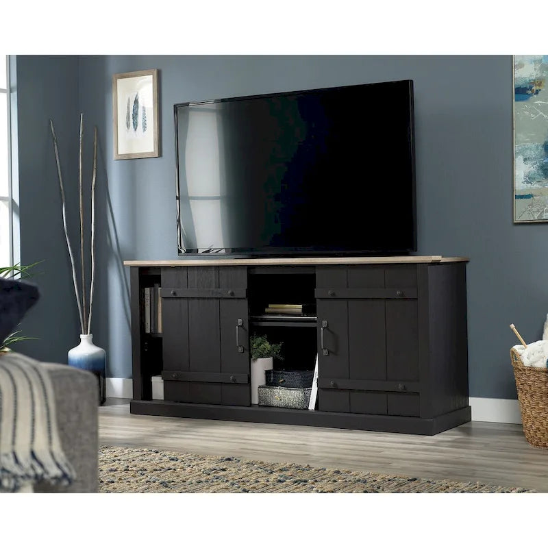 Meuble TV et Credenza de divertissement de style rustique avec portes coulissantes façon grange – Convient aux téléviseurs jusqu'à 70 po