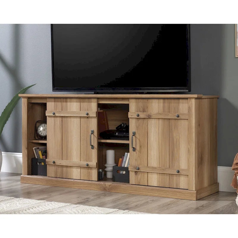 Meuble TV et Credenza de divertissement de style rustique avec portes coulissantes façon grange – Convient aux téléviseurs jusqu'à 70 po