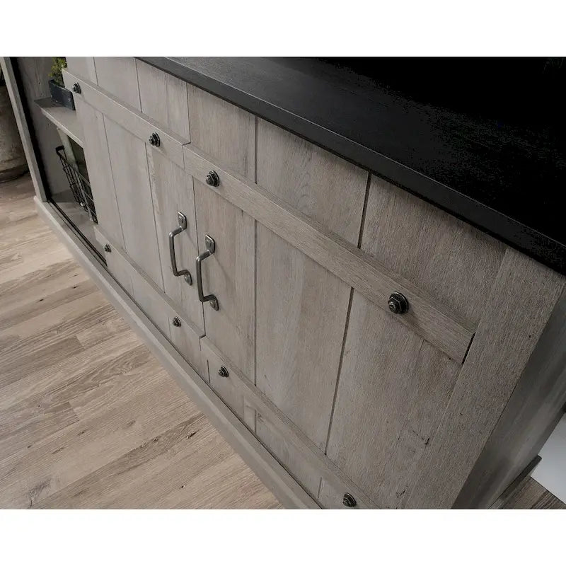 Meuble TV et Credenza de divertissement de style rustique avec portes coulissantes façon grange – Convient aux téléviseurs jusqu'à 70 po