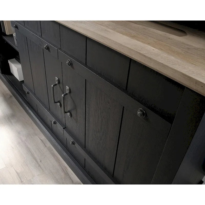 Meuble TV et Credenza de divertissement de style rustique avec portes coulissantes façon grange – Convient aux téléviseurs jusqu'à 70 po