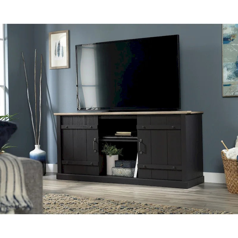 Meuble TV et Credenza de divertissement de style rustique avec portes coulissantes façon grange – Convient aux téléviseurs jusqu'à 70 po