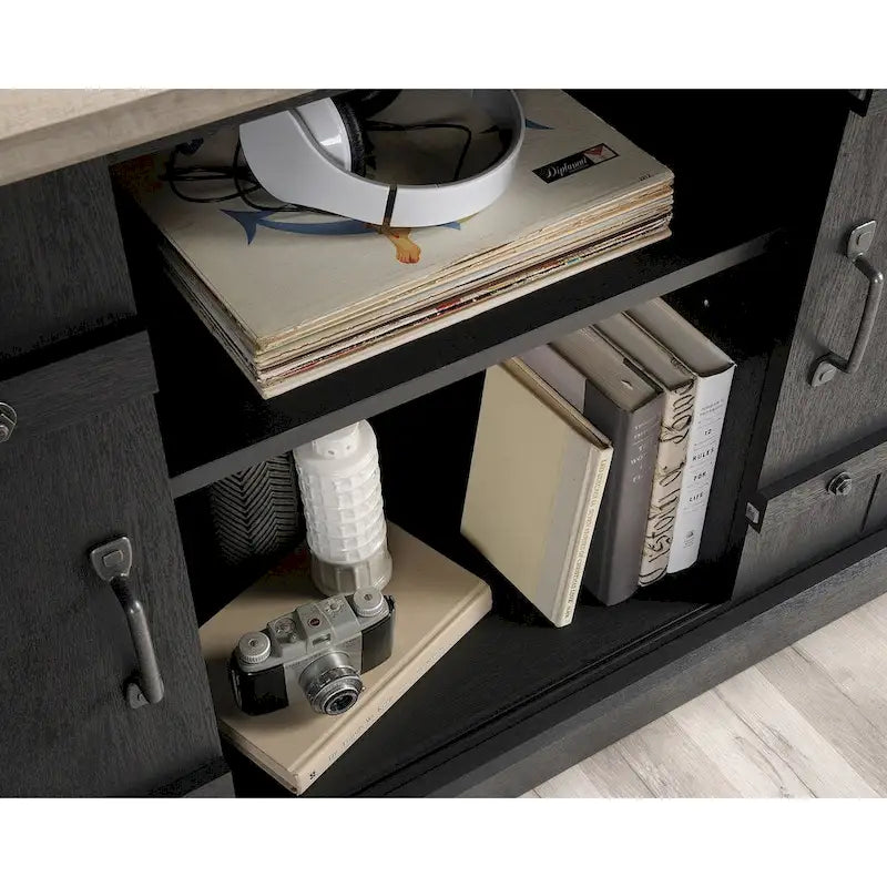 Meuble TV et Credenza de divertissement de style rustique avec portes coulissantes façon grange – Convient aux téléviseurs jusqu'à 70 po