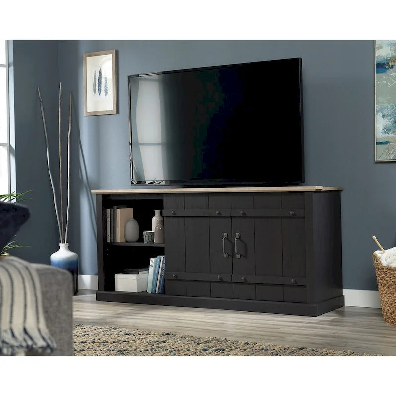 Meuble TV et Credenza de divertissement de style rustique avec portes coulissantes façon grange – Convient aux téléviseurs jusqu'à 70 po