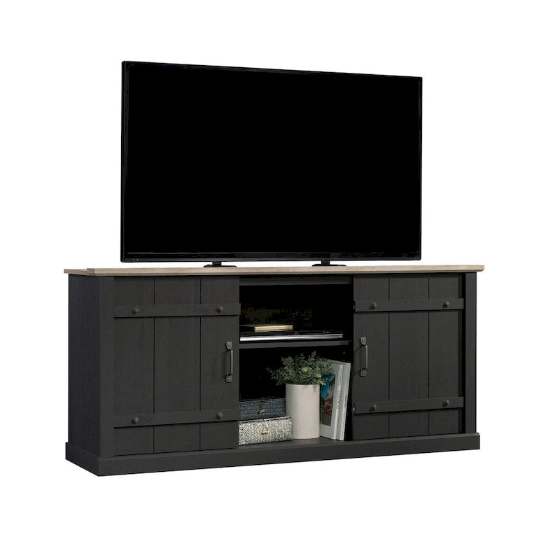 Meuble TV et Credenza de divertissement de style rustique avec portes coulissantes façon grange – Convient aux téléviseurs jusqu'à 70 po