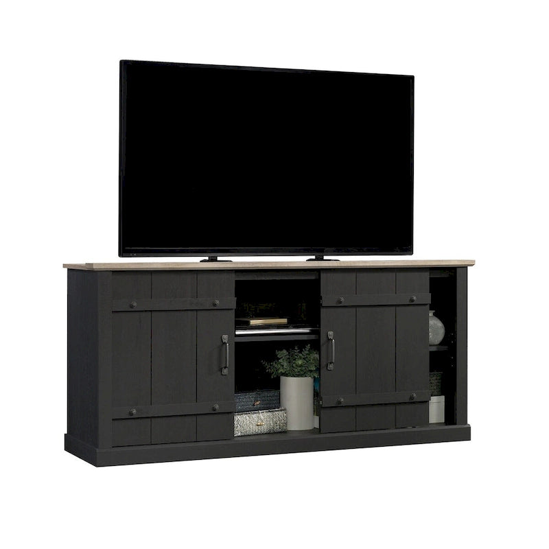 Meuble TV et Credenza de divertissement de style rustique avec portes coulissantes façon grange – Convient aux téléviseurs jusqu'à 70 po