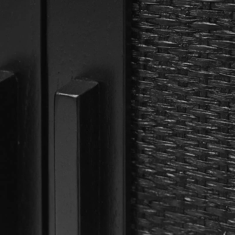 Meuble de rangement noir à 2 portes | Panneaux en rotin tressé naturel | Étagère réglable | Style bohème moderne