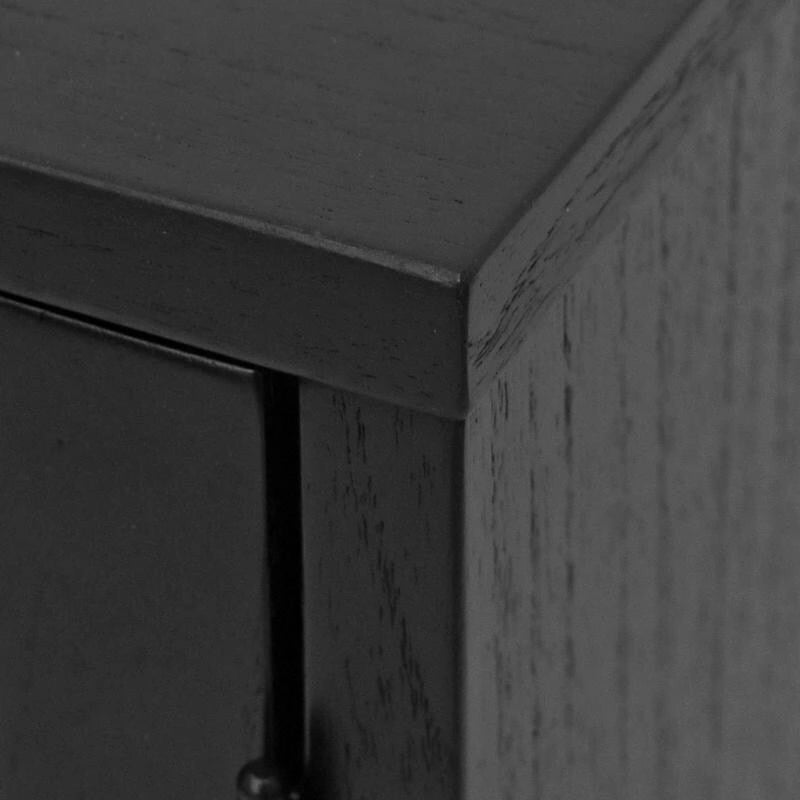 Meuble de rangement noir à 2 portes | Panneaux en rotin tressé naturel | Étagère réglable | Style bohème moderne