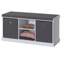 Banc de rangement d'entrée avec 2 étagères, 2 paniers pliables et coussin gris — Blanc