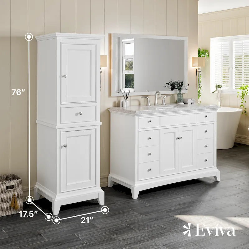 Meuble de rangement pour linge de 61 cm sur pied avec portes à fermeture amortie et tiroir à queue d'aronde — Bois massif