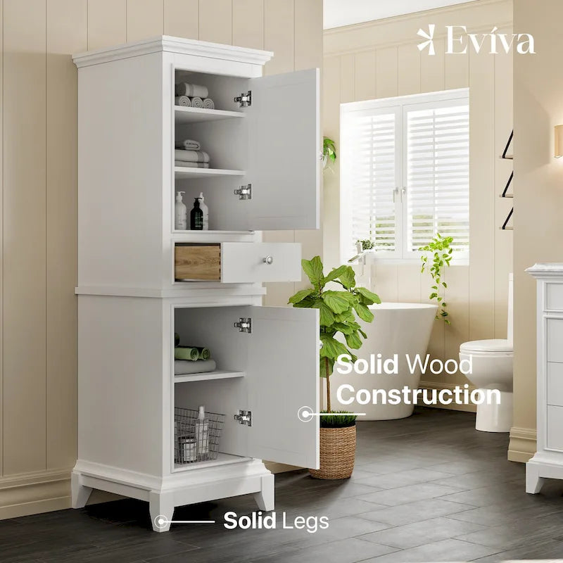 Meuble de rangement pour linge de 61 cm sur pied avec portes à fermeture amortie et tiroir à queue d'aronde — Bois massif