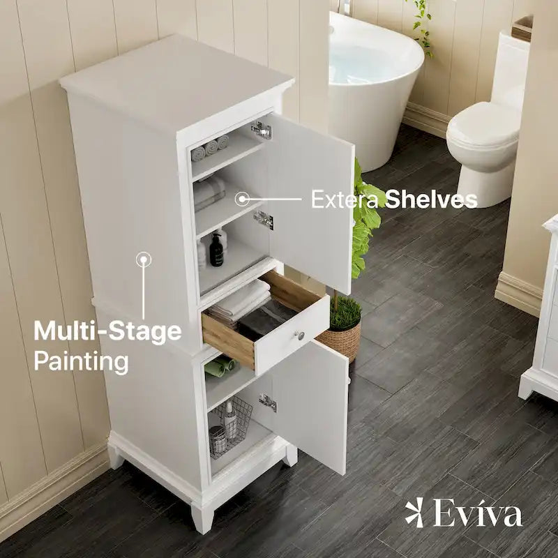 Meuble de rangement pour linge de 61 cm sur pied avec portes à fermeture amortie et tiroir à queue d'aronde — Bois massif