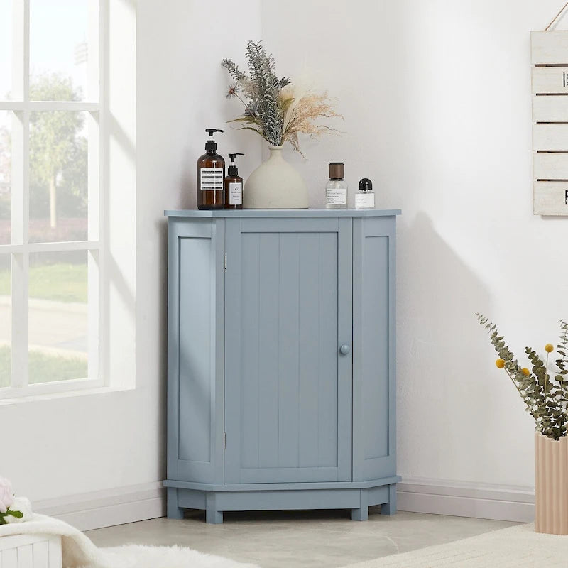 Meuble d'angle triangulaire moderne | 2 étagères réglables | Porte fermée | Salle de bain et usages multiples | 4 coloris