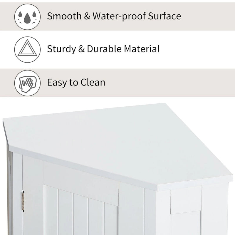Meuble d'angle triangulaire moderne | 2 étagères réglables | Porte fermée | Salle de bain et usages multiples | 4 coloris