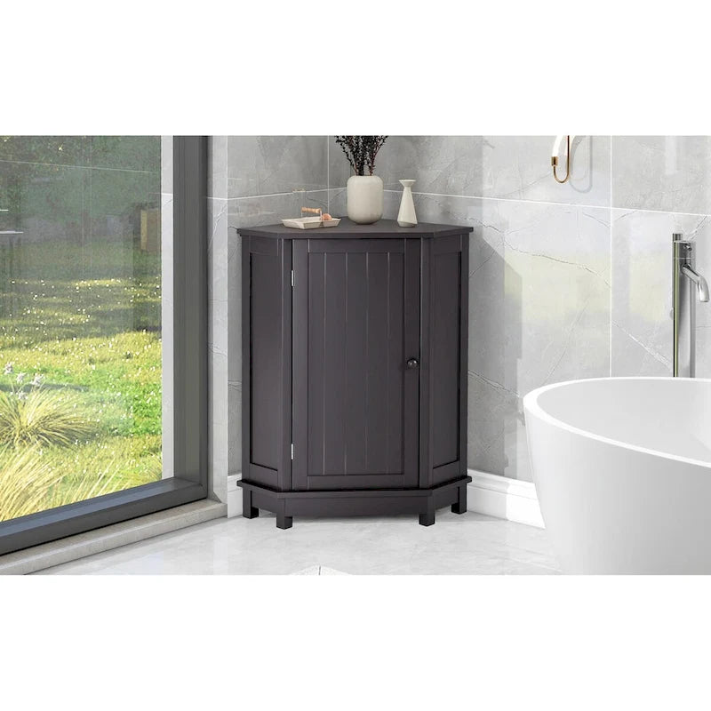 Meuble d'angle triangulaire moderne | 2 étagères réglables | Porte fermée | Salle de bain et usages multiples | 4 coloris