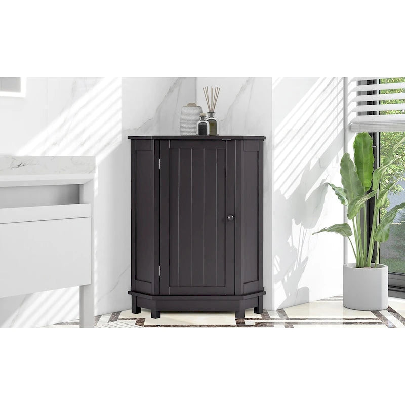 Meuble d'angle triangulaire moderne | 2 étagères réglables | Porte fermée | Salle de bain et usages multiples | 4 coloris